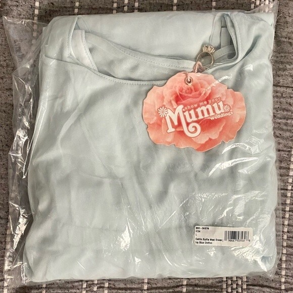 NWT Show Me Your Mumu Caitlin Ruffle Maxi Dress Icy Blue Chiffon Size Large - Picture 8 of 10